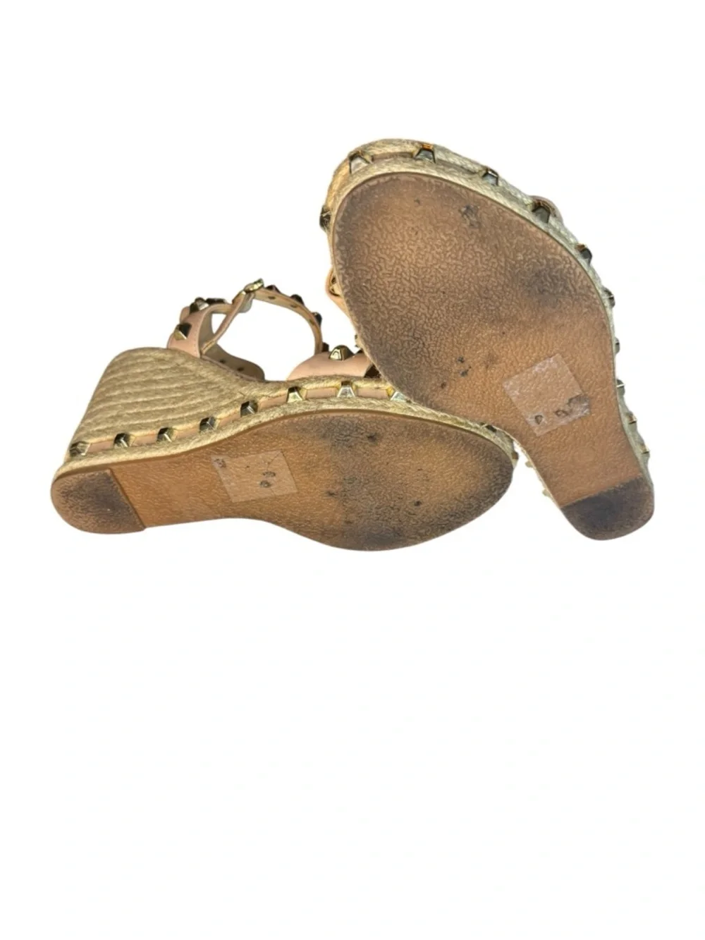 7.5 Gold Studded Wedge Sandals Nude Pink Espadrille Shu Shop Chic Miami Vacation